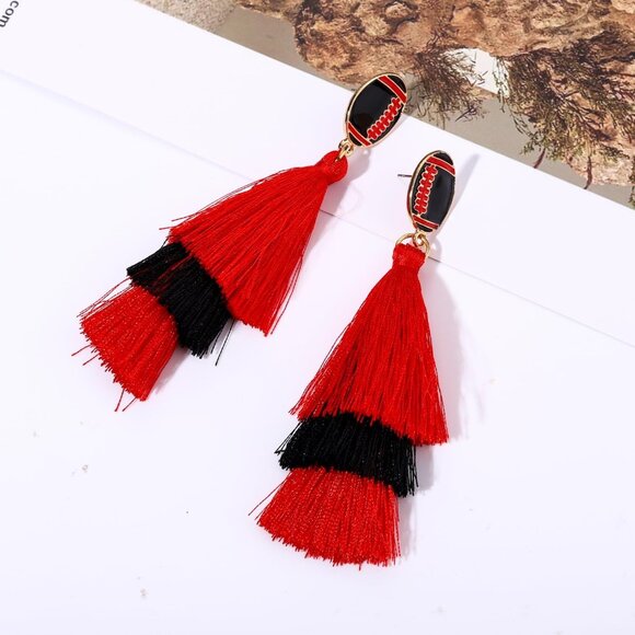 Game Day Earrings Football Tassel Drop Jewelry Sport Fan Team Colors - Picture 5 of 7